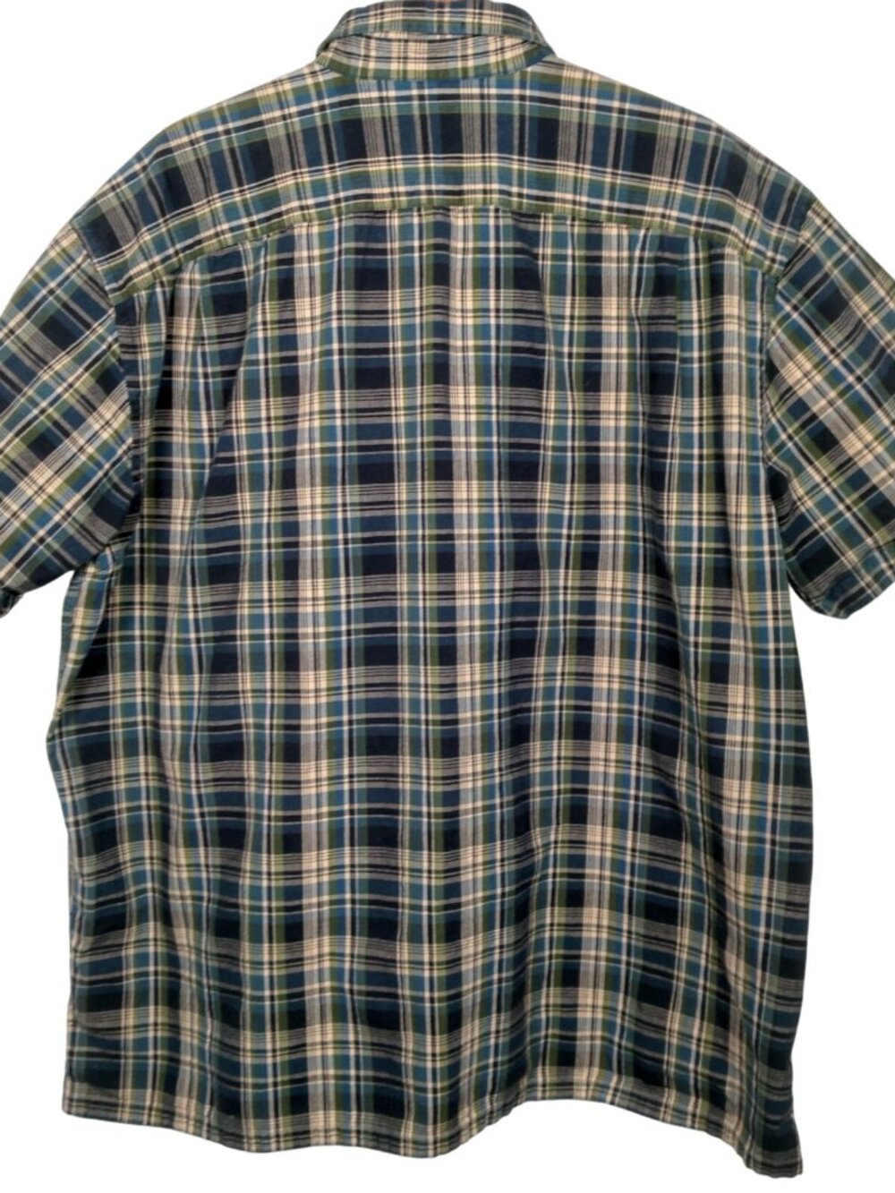 Vintage 1990s GAP Shirt Large Madras Plaid Green Blue Short Slv Grunge Preppy - Picture 3 of 10